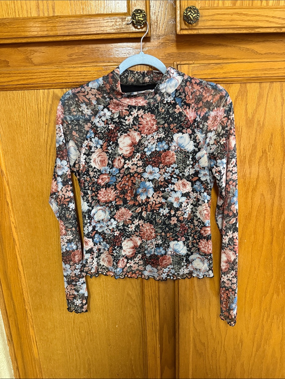 Floral Long-Sleeve Mesh Top - Black Multi Floral